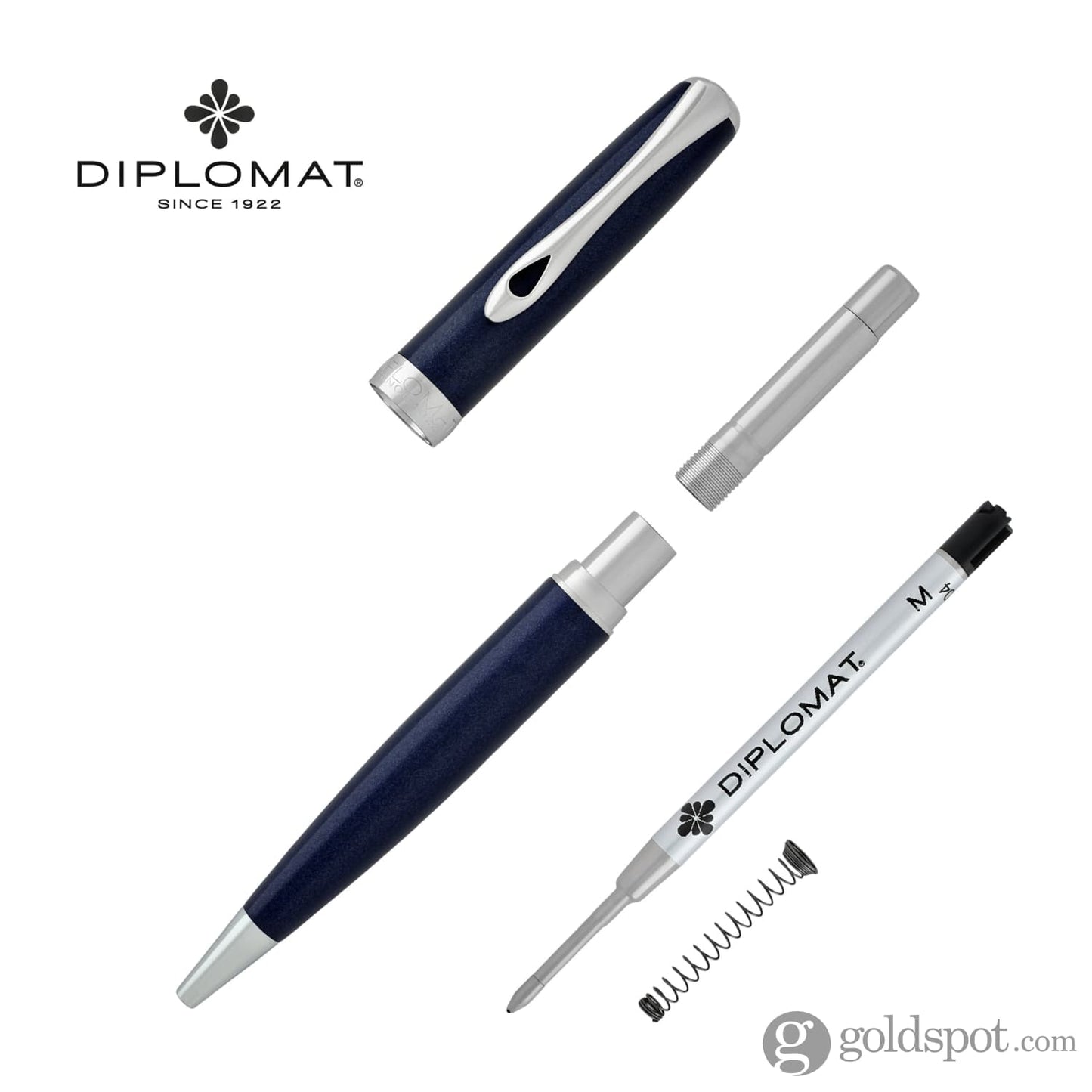 Diplomat Excellence A2 Ballpoint Pen in Midnight Blue with Chrome Trim Ballpoint Pen