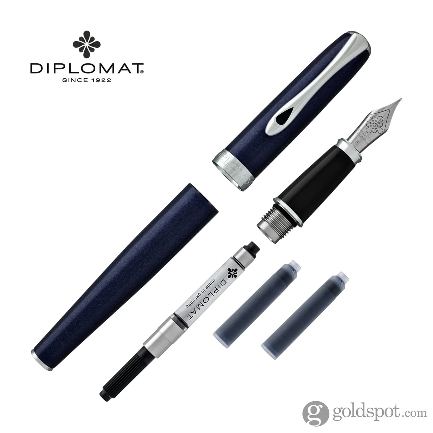 Diplomat Excellence A2 Fountain Pen in Midnight Blue with Chrome Trim Fountain Pen