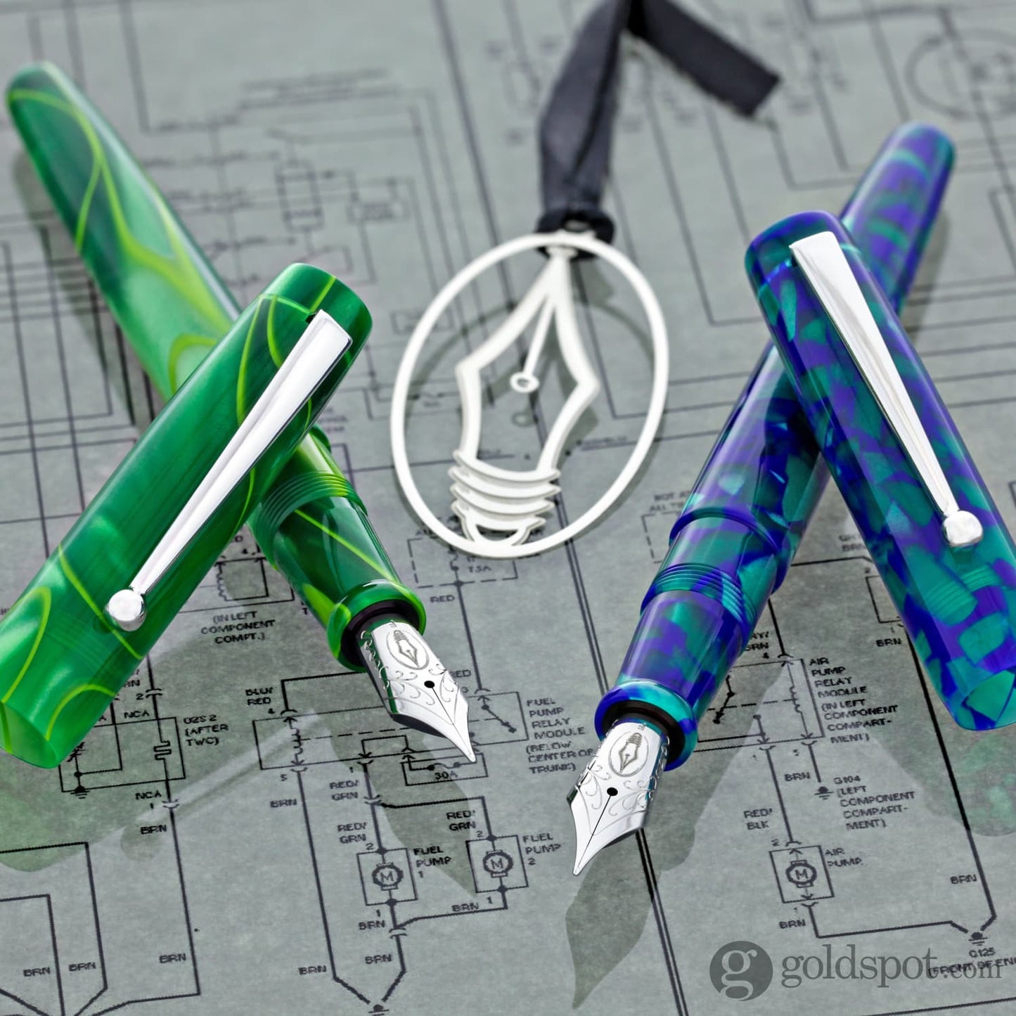 Edison x Goldspot Pens Newark Fountain Pen in AC High Voltage Green Fountain Pen