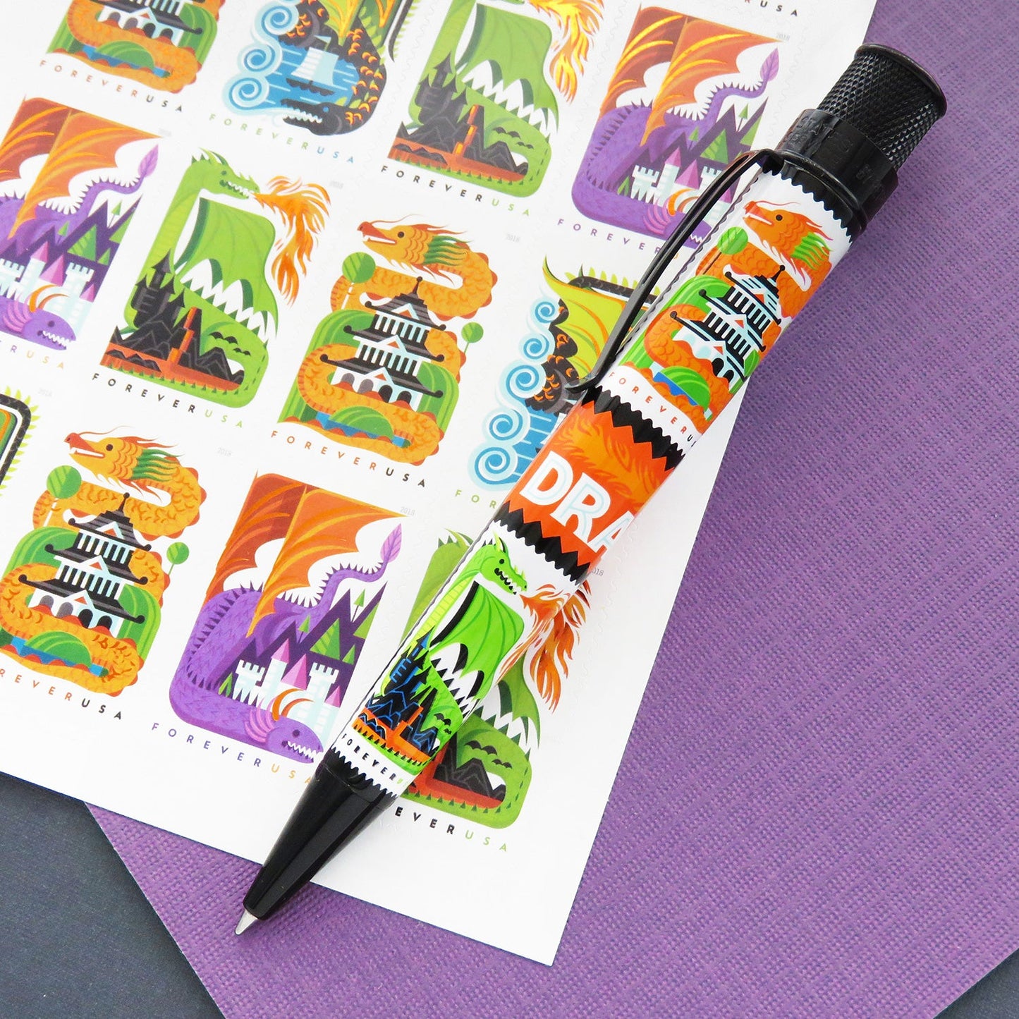 Retro 51 Tornado Big Shot Rollerball Pen USPS Dragons Stamps Rollerball Pen