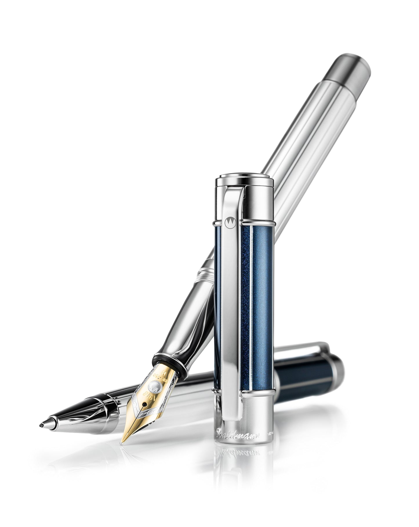 Waldmann Commander 23 Ballpoint Pen in Sterling Silver Blue Lacquer Ballpoint Pens