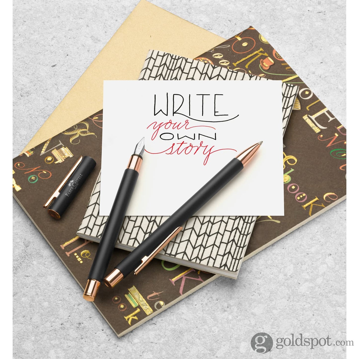 Faber-Castell Design Neo Slim Ballpoint Pen in Black Matte and Rose Gold Pen