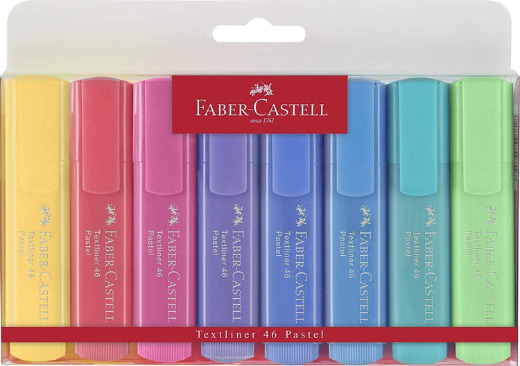 Faber Castell Pastel Textliner Marker Pen in Assorted Colors - Pack of 8 Marker
