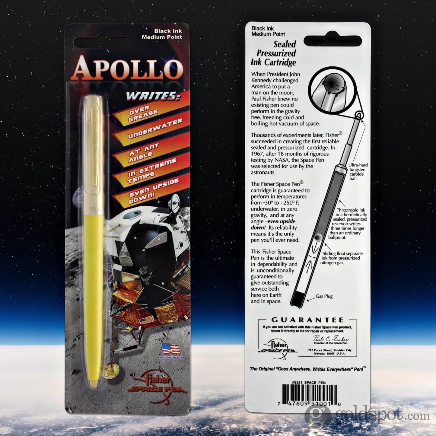 Fisher Space Cap-O-Matic Ballpoint Pen in Yellow with Brass Trim Ballpoint Pen