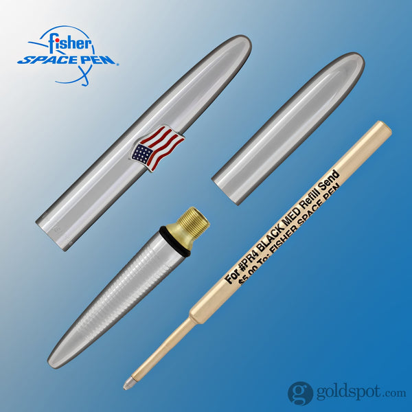 Fisher Space Pen Bullet Ballpoint Pen in Chrome with American Flag Emblem Ballpoint Pen