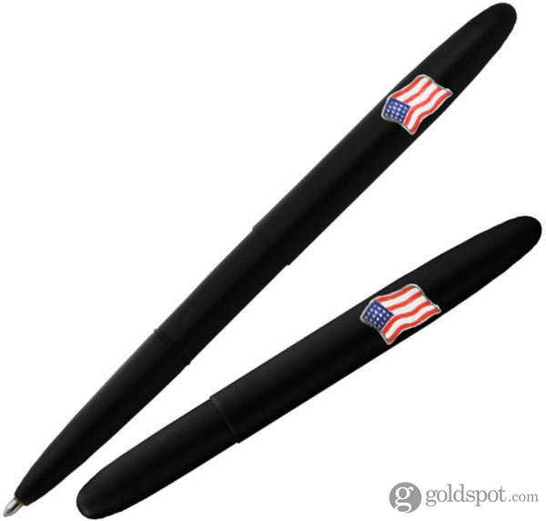 Fisher Space Pen Bullet Ballpoint Pen in Matte Black with American Flag Emblem Ballpoint Pen