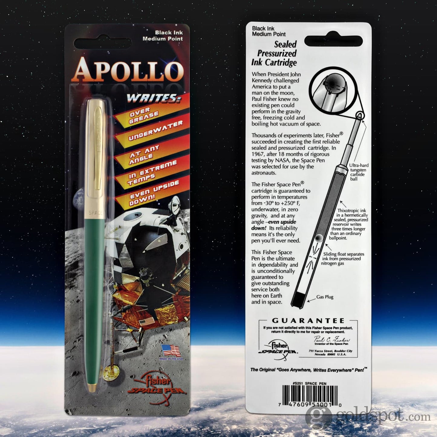 Fisher Space Pen Cap-O-Matic Ballpoint Pen in Green with Brass Trim Ballpoint Pen