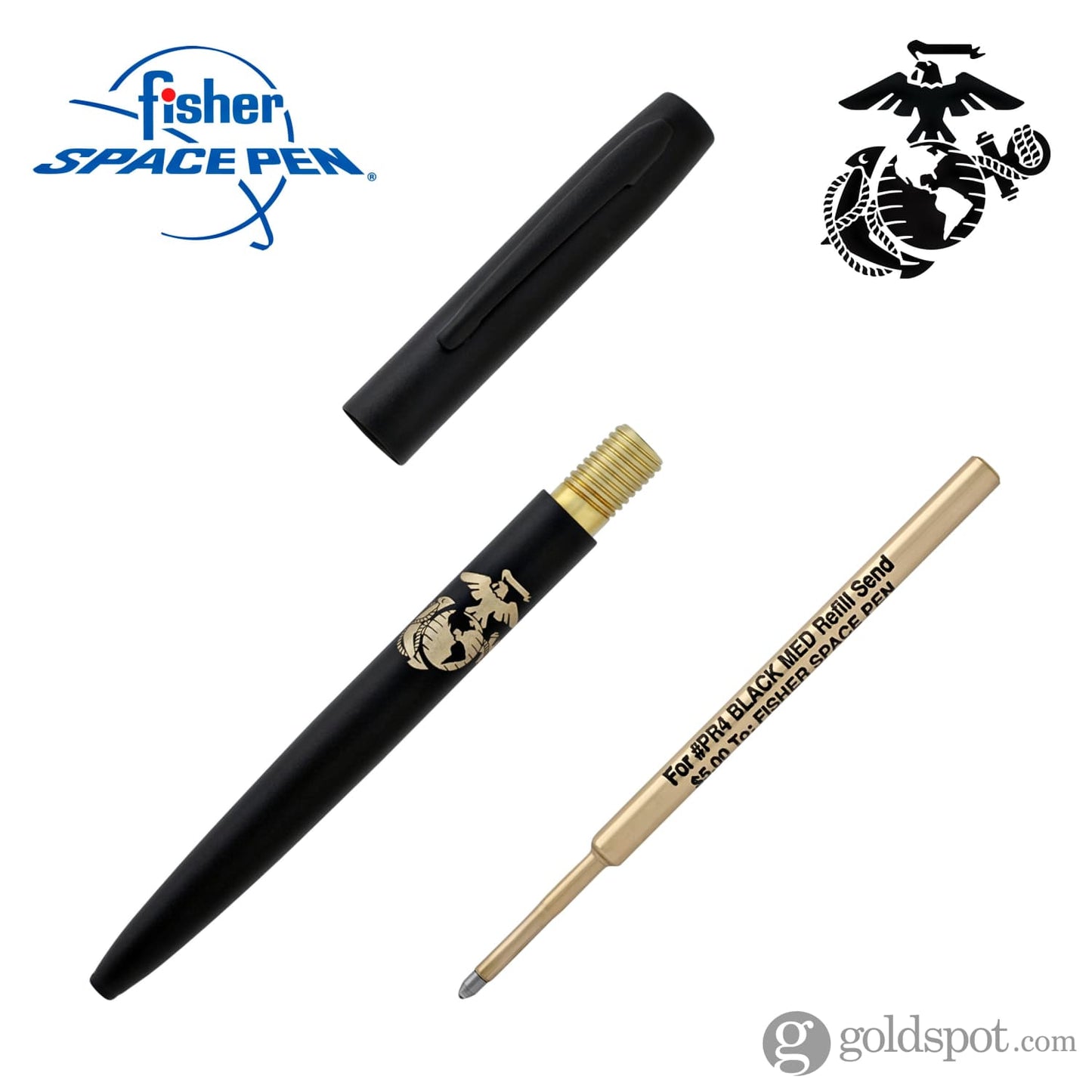 Fisher Space Pen Military Cap-O-Matic Ballpoint Pen with Marines Insignia in Non-Reflective Matte Black Ballpoint Pen