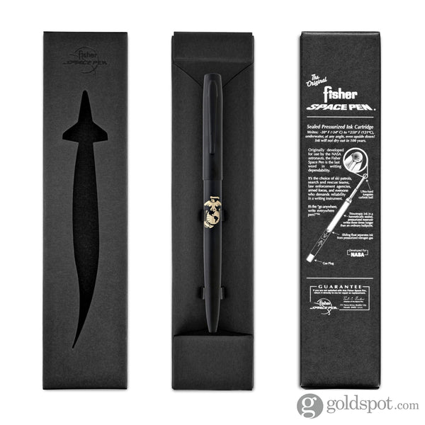 Fisher Space Pen Military Cap-O-Matic Ballpoint Pen with Marines Insignia in Non-Reflective Matte Black Ballpoint Pen