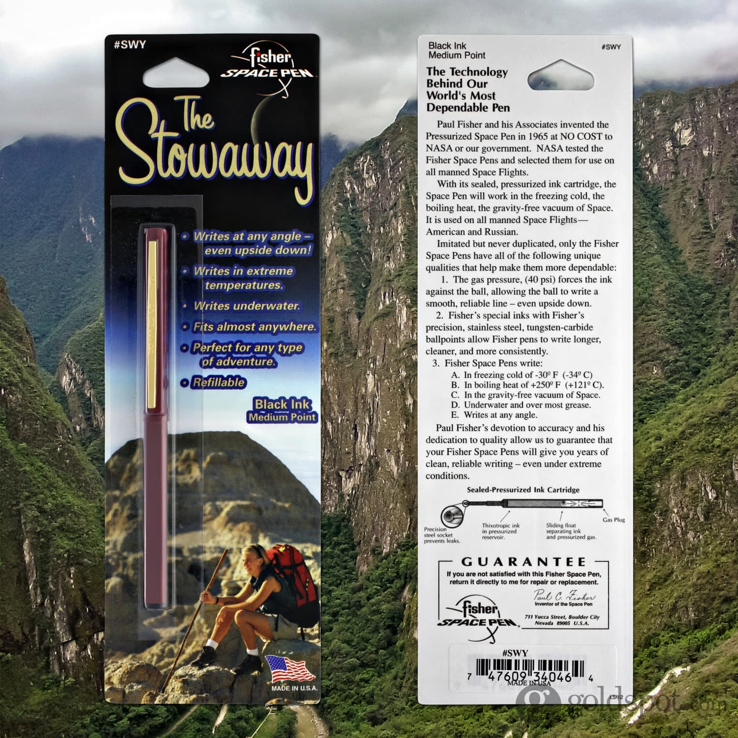 Fisher Space Pen Stowaway Ballpoint Pen with Clip in Red Anodized Aluminum Ballpoint Pen