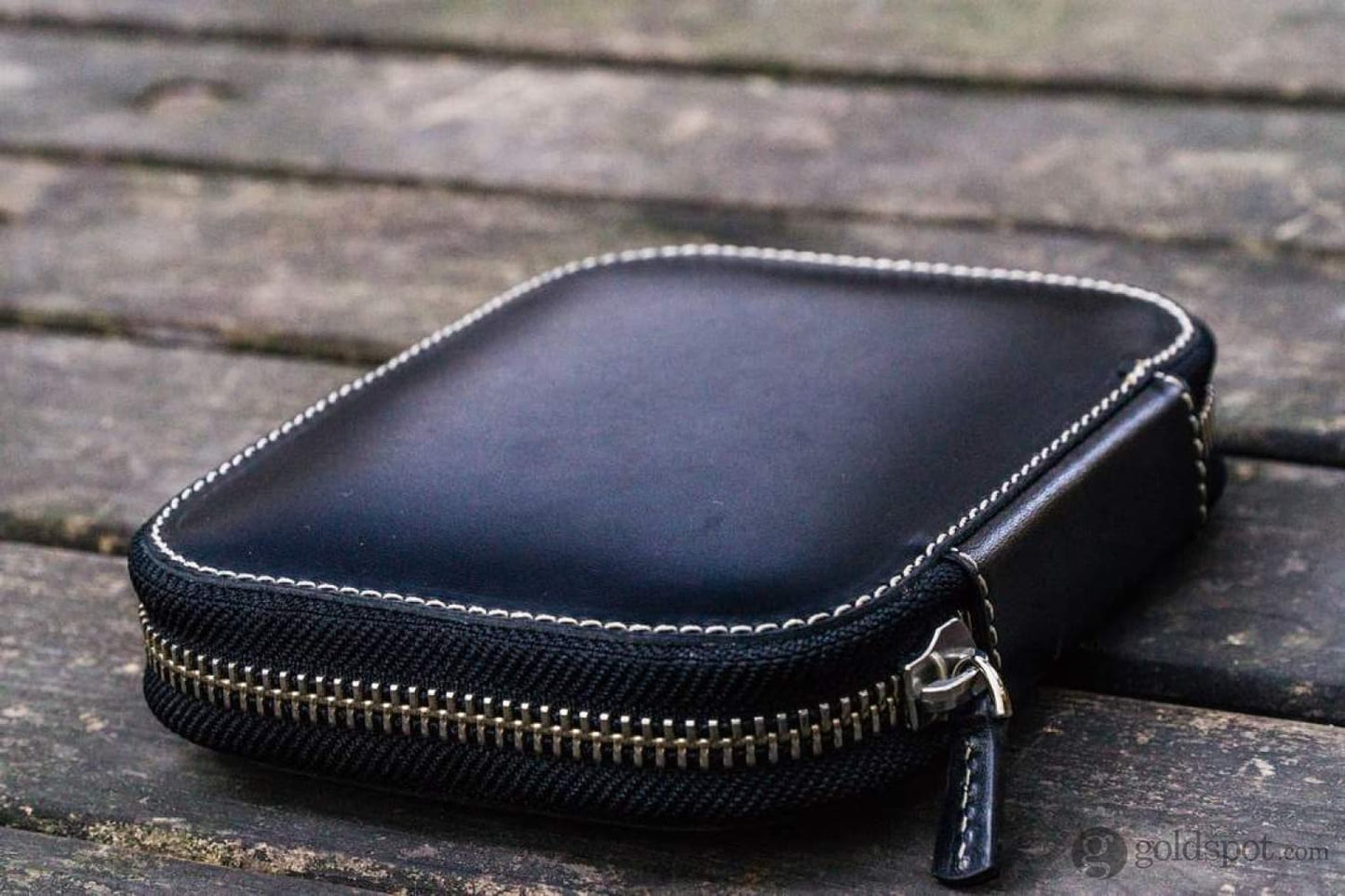 Galen Leather Pen Case Zippered 10 Slots in Black Pen Case