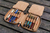 Galen Leather Pen Case Zippered 10 Slots in Brown Pen Case