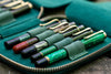 Galen Leather Pen Case Zippered 10 Slots in Crazy Forest Green Pen Case
