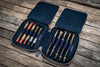 Galen Leather Pen Case Zippered 10 Slots in Crazy Horse Navy Blue Pen Case