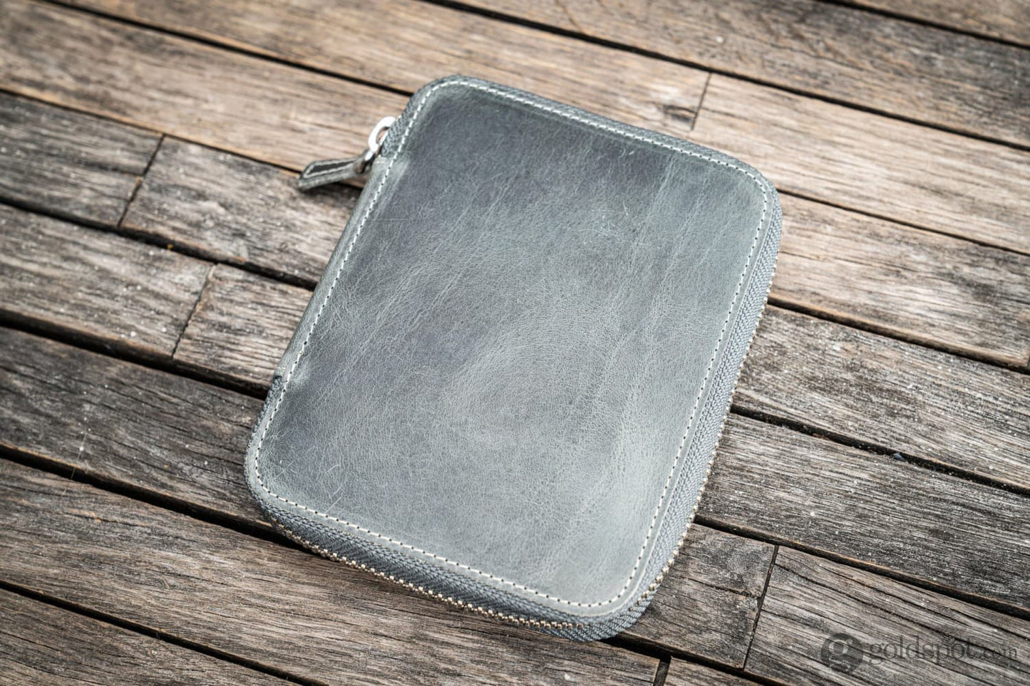 Galen Leather Pen Case Zippered 10 Slots in Crazy Horse Smokey Grey Pen Case