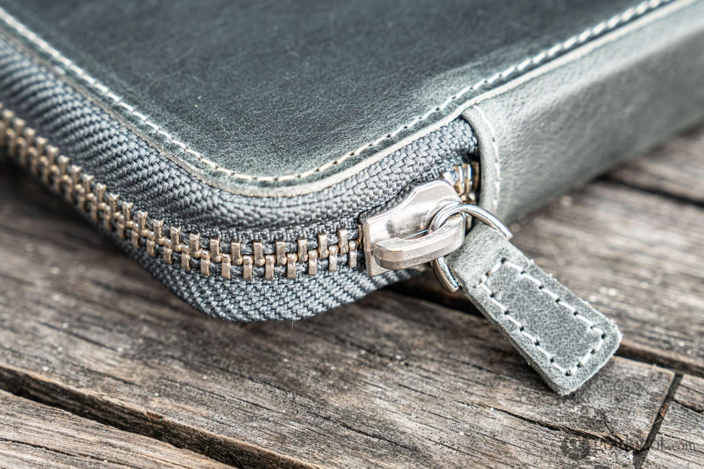 Galen Leather Pen Case Zippered 10 Slots in Crazy Horse Smokey Grey Pen Case