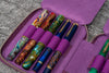 Galen Leather Pen Case Zippered 10 Slots in Purple Pen Case