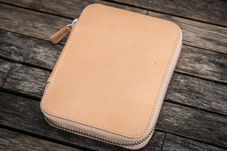 Galen Leather Pen Case Zippered 10 Slots in Undyed Leather Pen Case