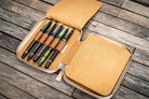 Galen Leather Pen Case Zippered 10 Slots in Undyed Leather Pen Case