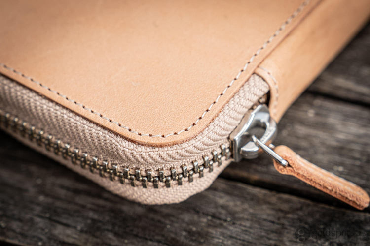 Galen Leather Pen Case Zippered 10 Slots in Undyed Leather Pen Case
