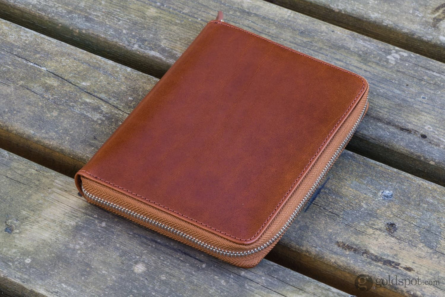 Galen Leather Pen Case Zippered 5 Slots in Brown Pen Case