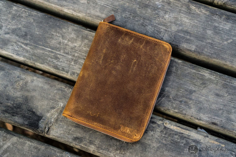 Galen Leather Pen Case Zippered 5 Slots in Crazy Horse Brown Pen Case