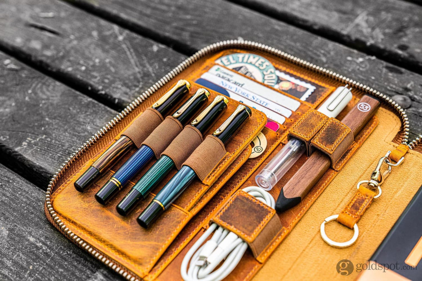 Galen Leather Zippered A5 Notebook Folio in Crazy Horse Brown Pen Case