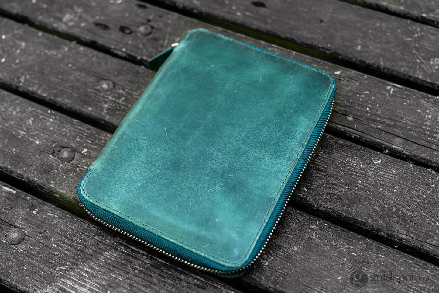 Galen Leather Zippered A5 Notebook Folio in Crazy Horse Forest Green Pen Case