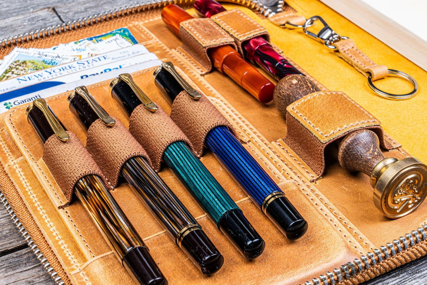 Galen Leather Zippered A5 Notebook Folio in Crazy Horse Honey Ochre Pen Case