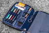 Galen Leather Zippered A5 Notebook Folio in Crazy Horse Navy Blue Pen Case