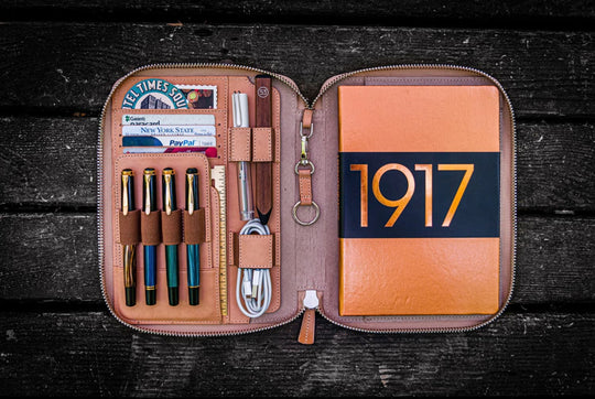 Galen Leather Zippered A5 Notebook Folio in Undyed Leather