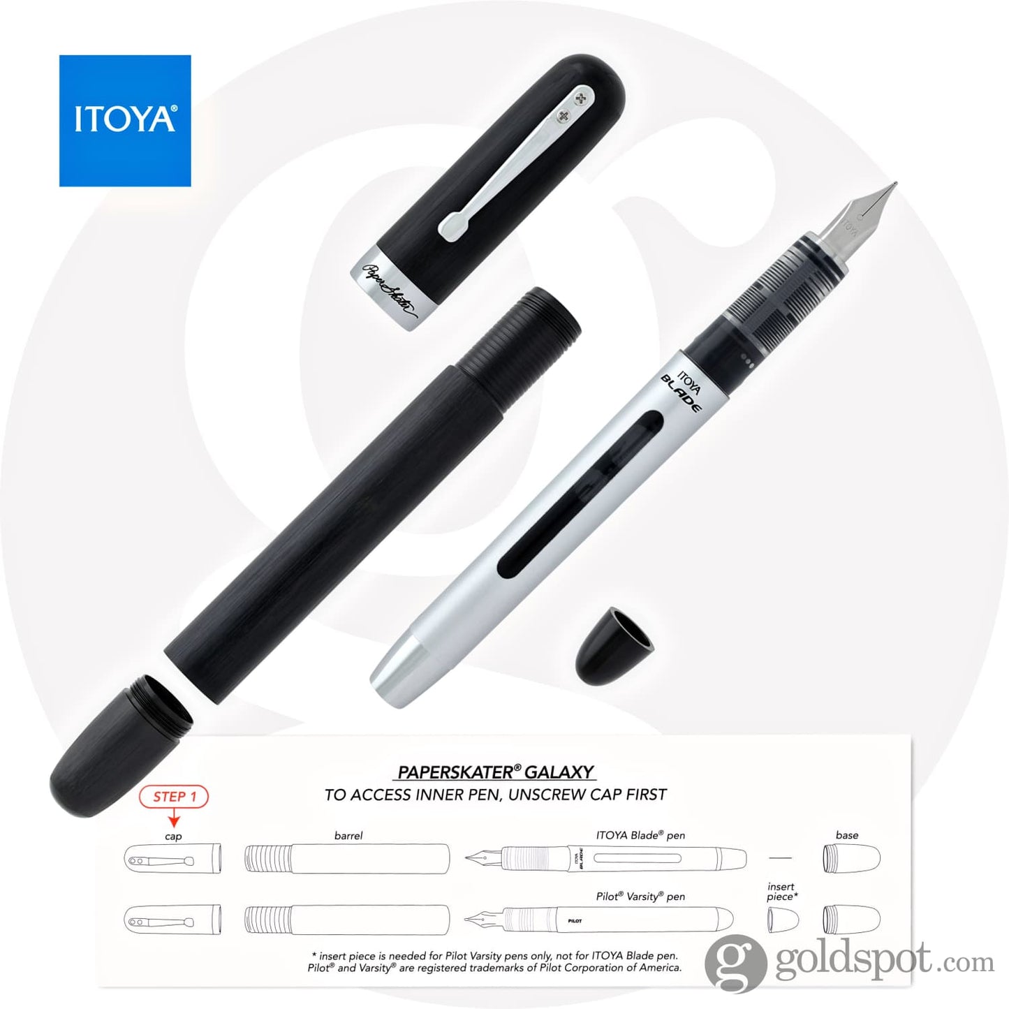 Itoya PaperSkater Galaxy Fountain Pen in Charcoal Black - Fine Point Fountain Pen