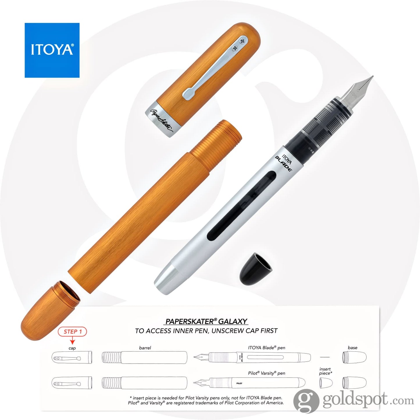 Itoya PaperSkater Galaxy Fountain Pen in Firefly Orange - Fine Point Fountain Pen