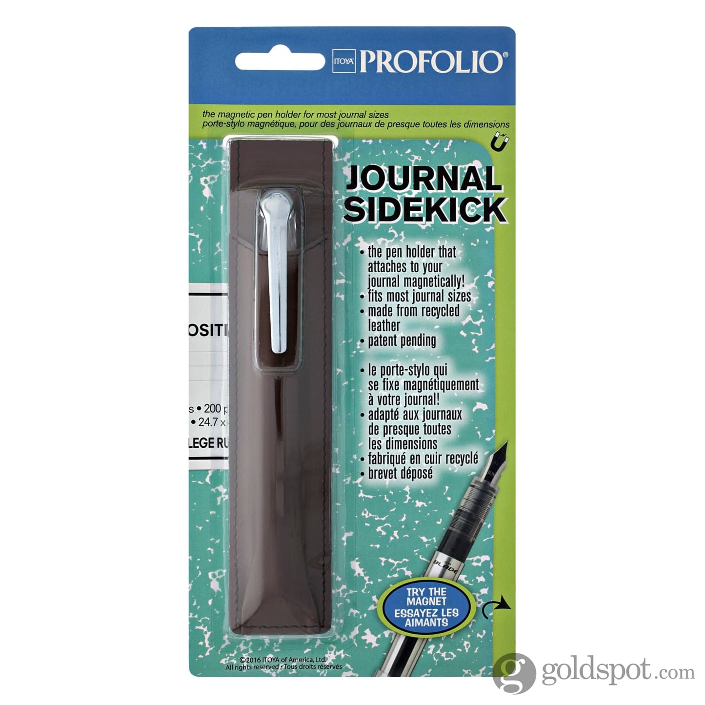 Itoya Profolio Journal Sidekick Magnetic Pen Holder in Brown Pen Case
