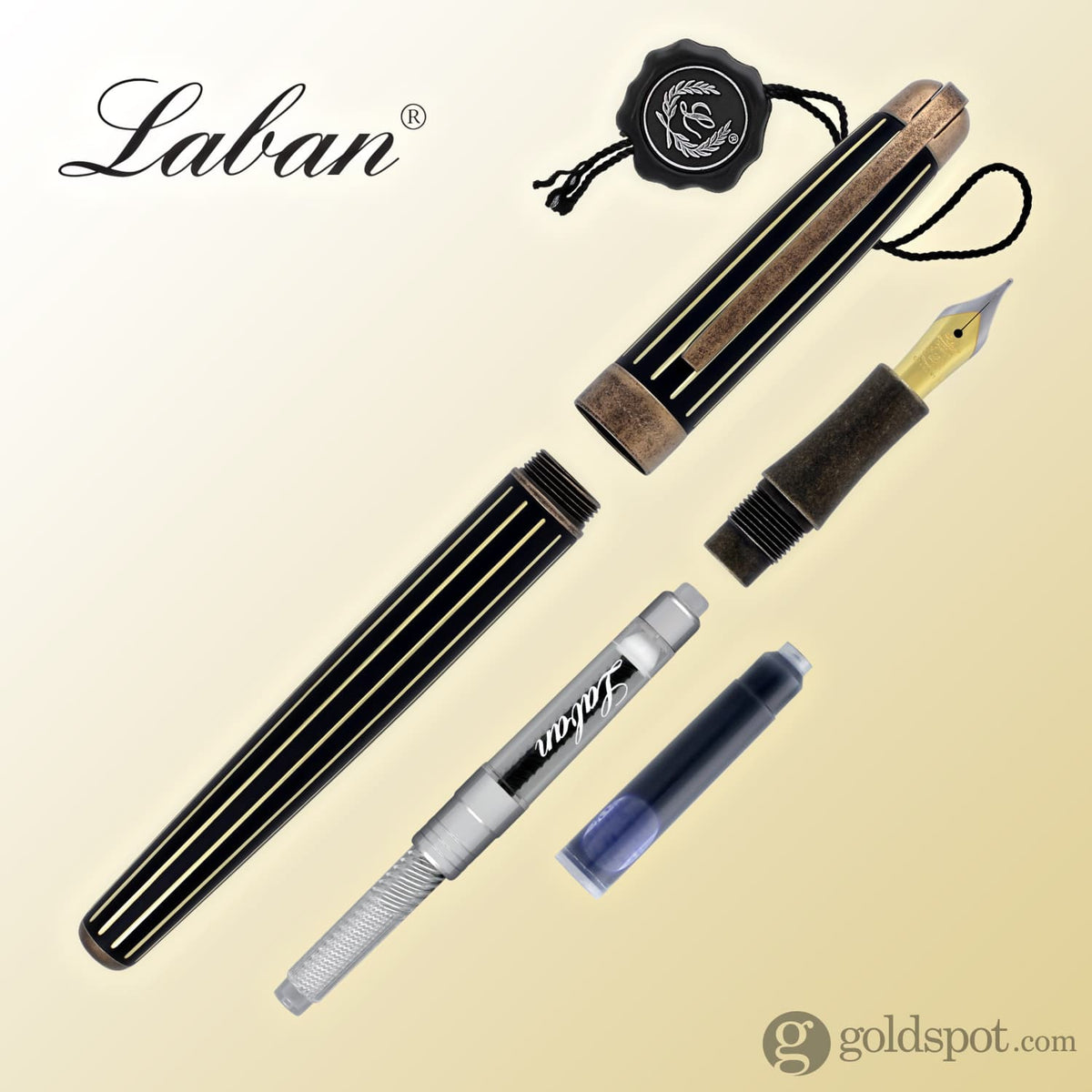 Laban Antique II Fountain Pen in Gold with Lines - Goldspot Pens