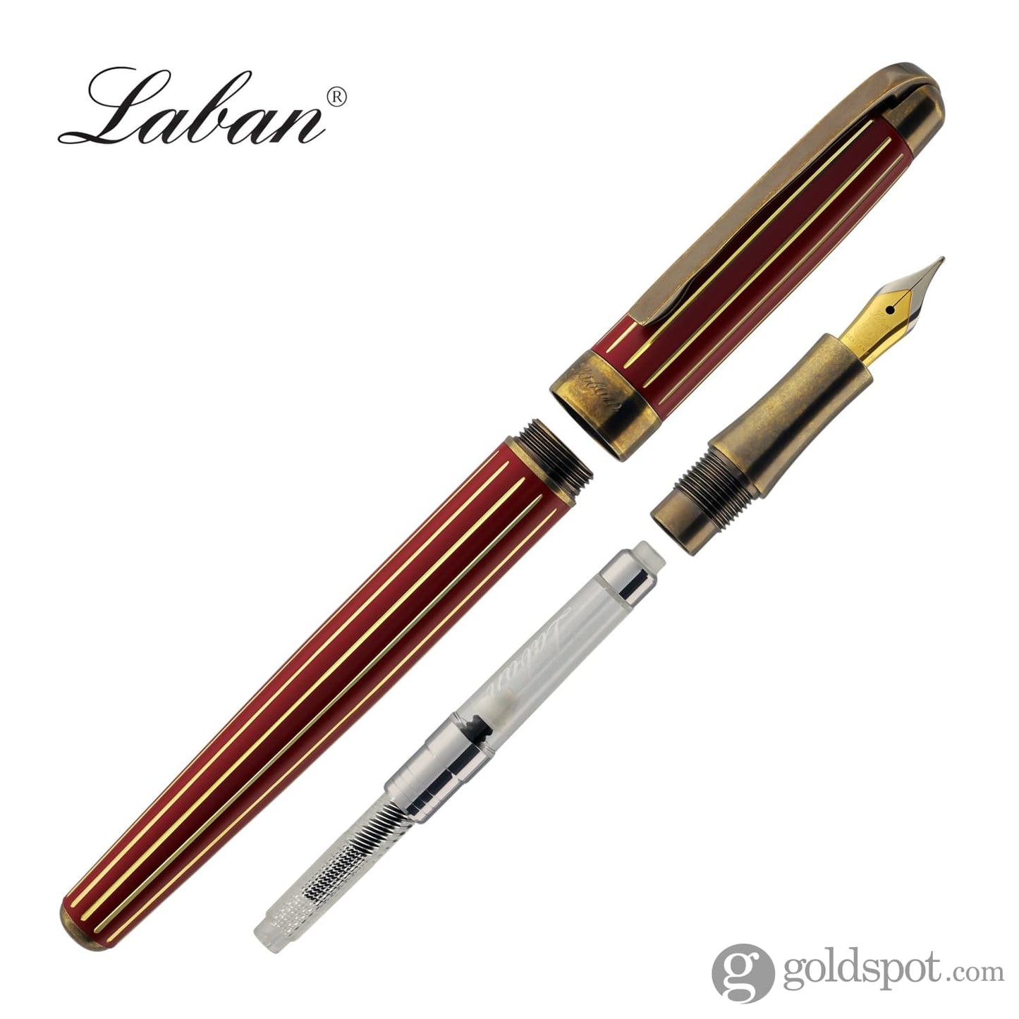 Laban Antique II Fountain Pen in Red with Gold Lines Fountain Pen
