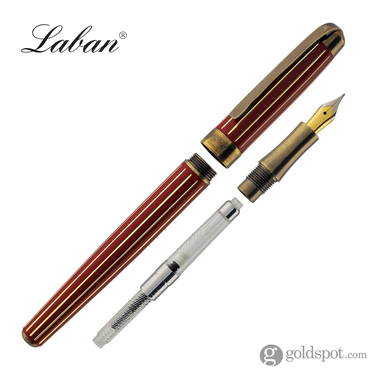 Laban Antique II Fountain Pen in Red with Gold Lines - Goldspot Pens