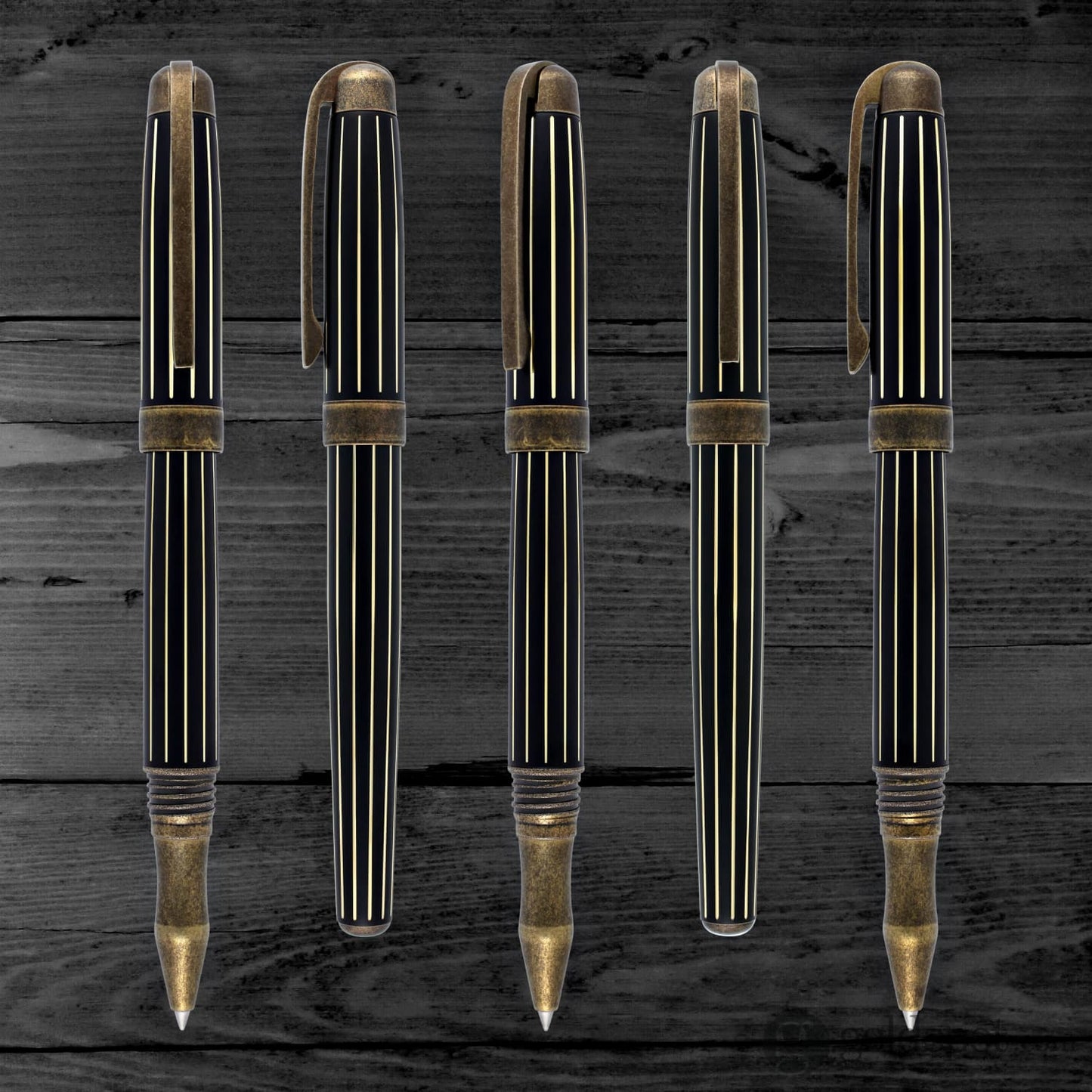 Laban Antique II Rollerball Pen in Gold with Lines Rollerball Pen