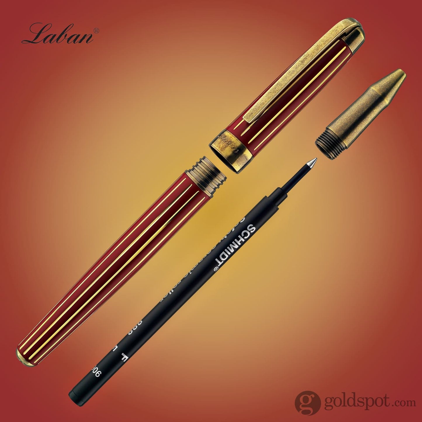 Laban Antique II Rollerball Pen in Red with Gold Lines Rollerball Pen