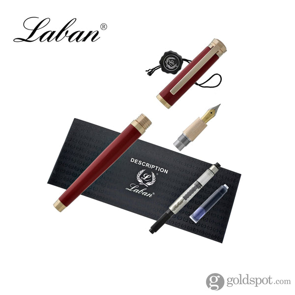 Laban Elegant Fountain Pen in Red With Rose Gold Trim - Medium Point Fountain Pen
