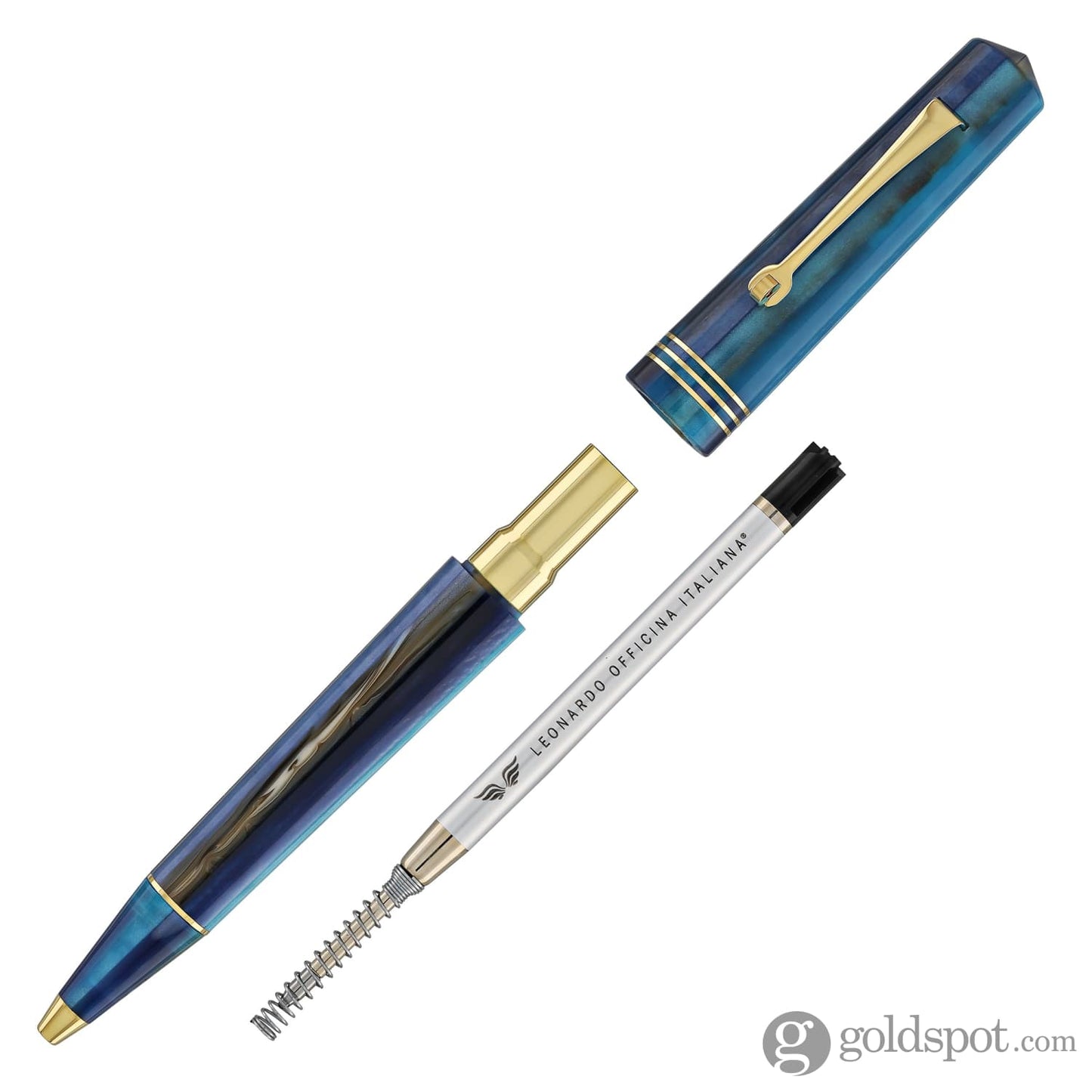 Leonardo Momento Zero Ballpoint Pen in Blue Hawaii Gold Trim Ballpoint Pens