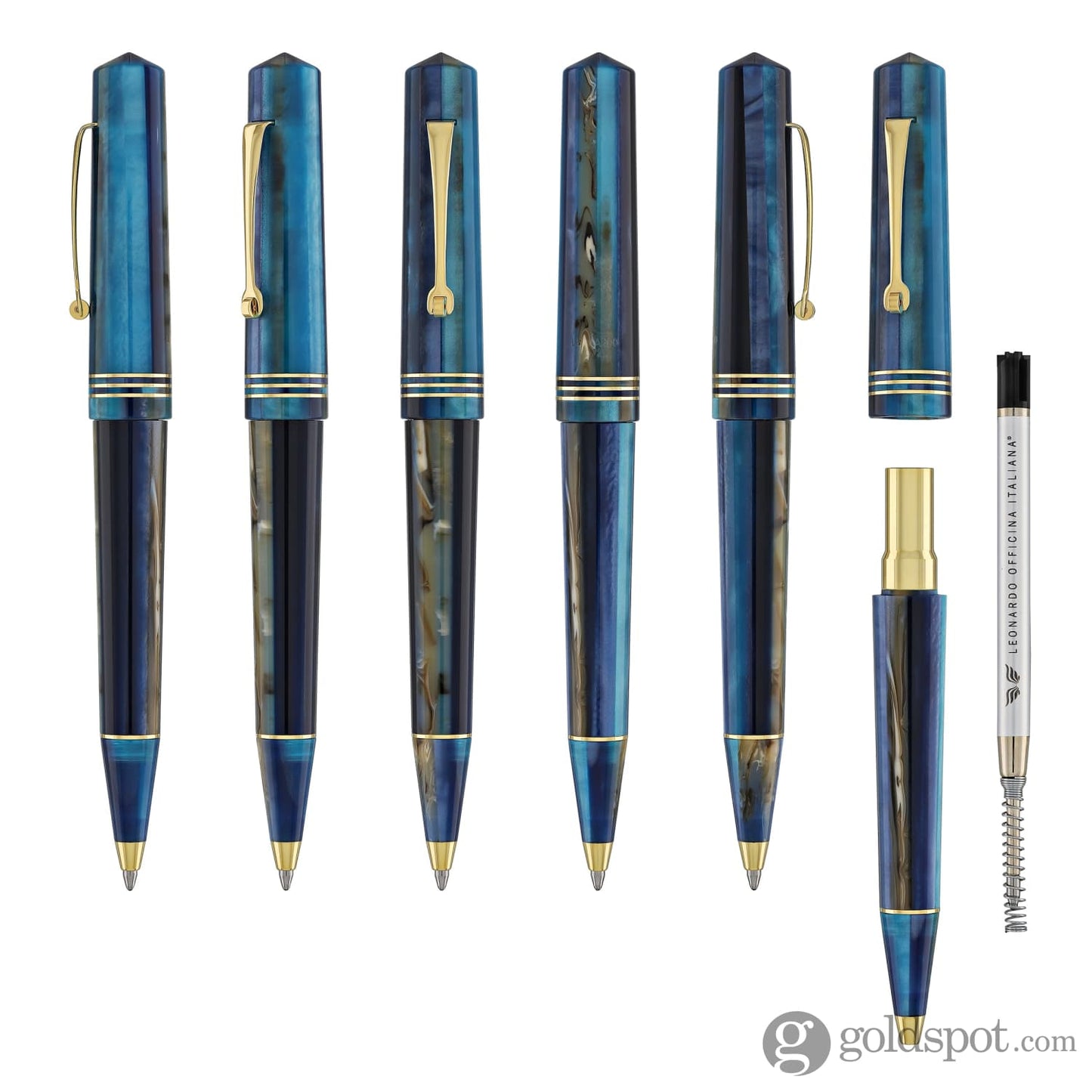 Leonardo Momento Zero Ballpoint Pen in Blue Hawaii Gold Trim Ballpoint Pens