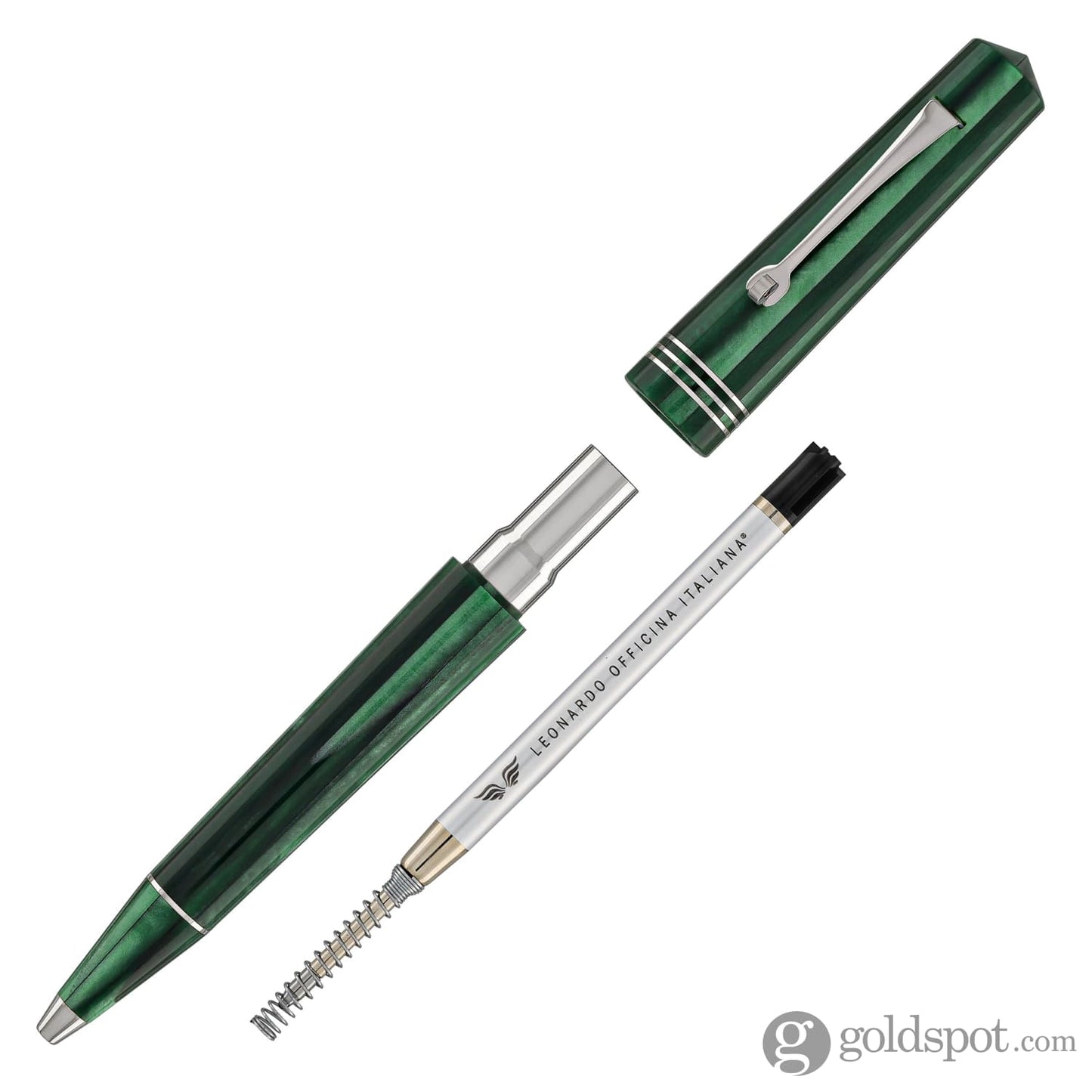Leonardo Momento Zero Ballpoint Pen in Green Alga Silver Trim Ballpoint Pens