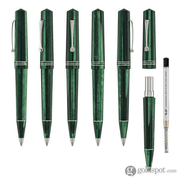 Leonardo Momento Zero Ballpoint Pen in Green Alga Silver Trim Ballpoint Pens