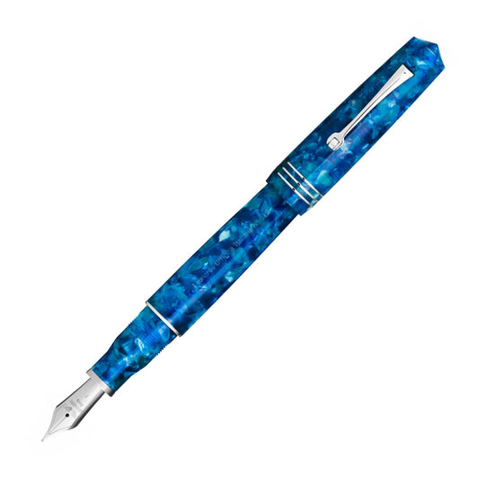 Leonardo Momento Zero Grande Fountain Pen in Blue Marina Capri with Rhodium Trim