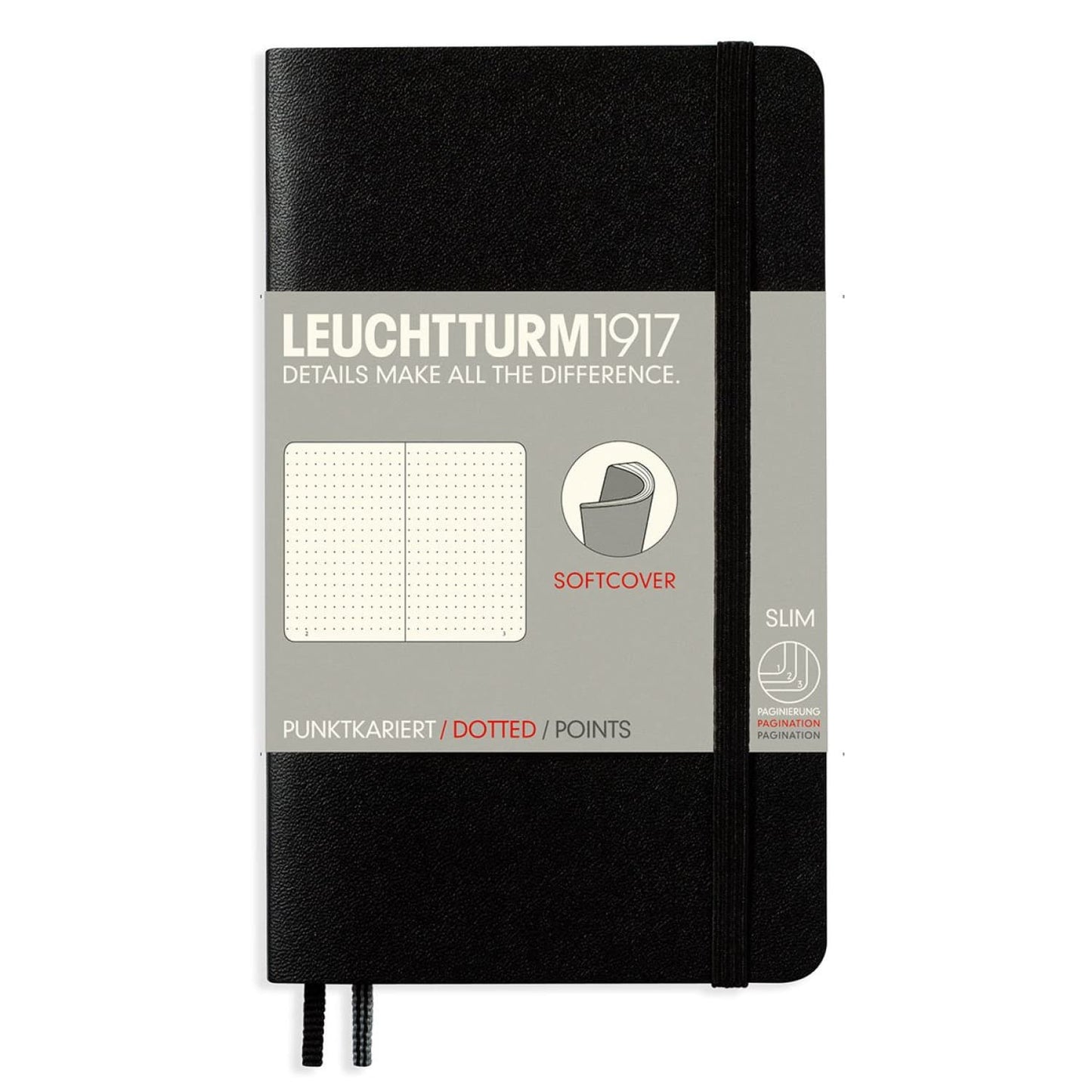 Leuchtturm 1917 Pocket Softcover Notebook in Black in Dot Grid - A6 Notebook