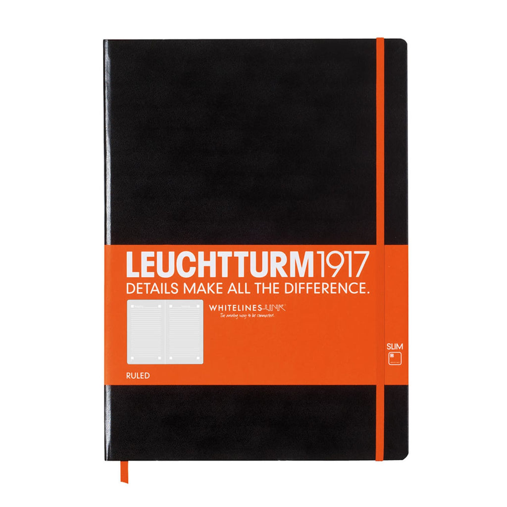 Leuchtturm 1917 Whitelines Link Hardcover Ruled Notebook in Black - A4 Notebook