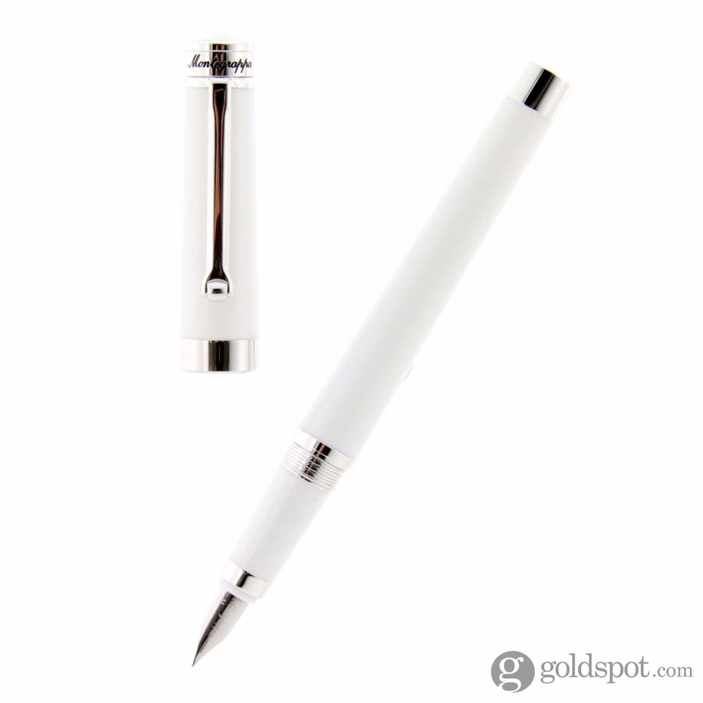 Montegrappa Parola Fountain Pen in White Resin with Chrome Trim - Broad Point Fountain Pen