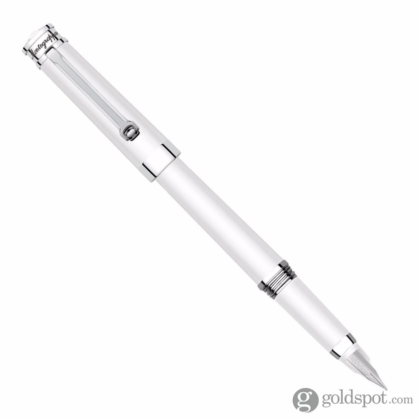 Montegrappa Parola Fountain Pen in White Resin with Chrome Trim - Broad Point Fountain Pen