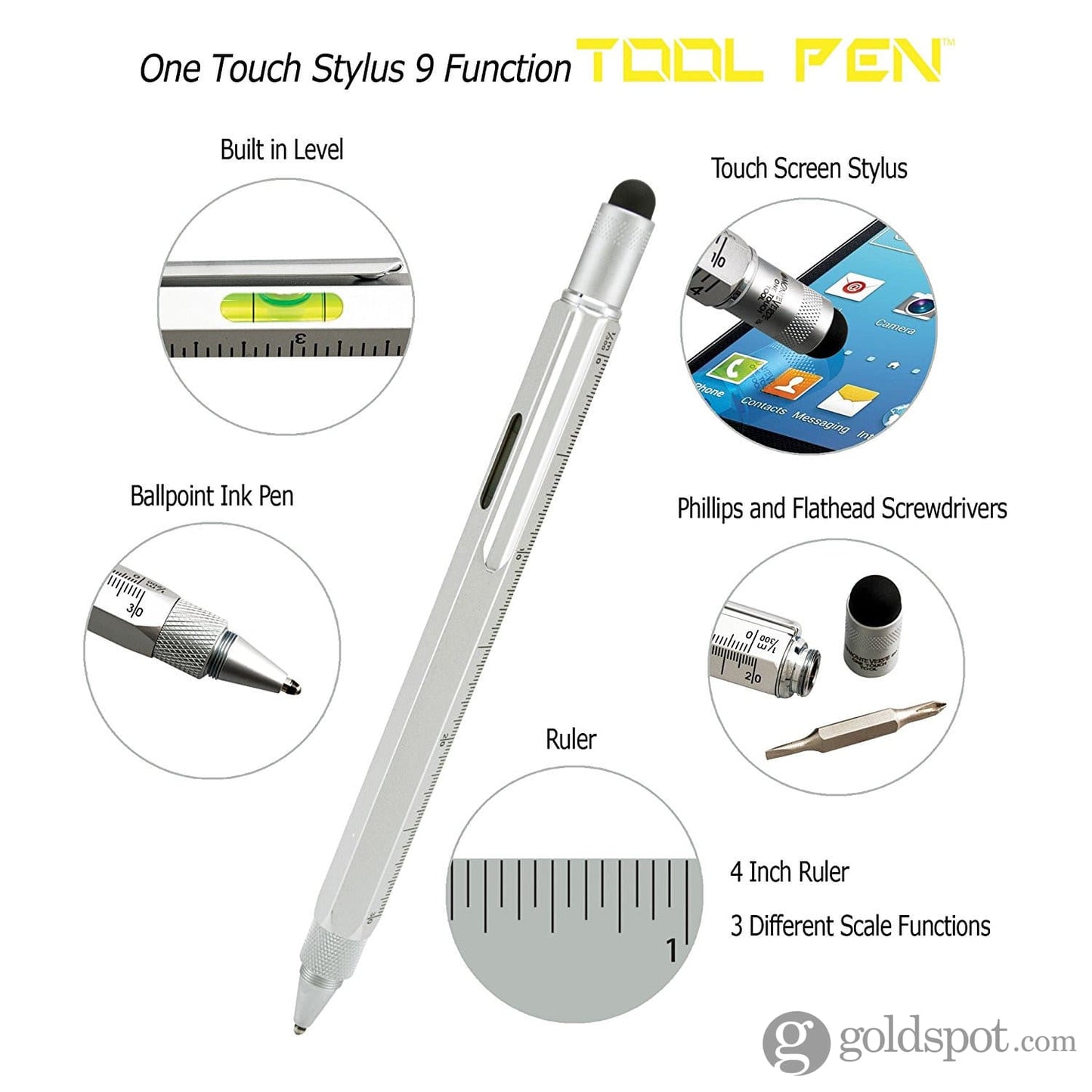 Monteverde One Touch Stylus Tool Ballpoint Pen in Silver Ballpoint Pen